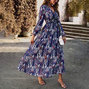 Abiti da ragazza con scollo a v a manica lunga stampati moda autunno abito Swing elegante Chiffon abiti da donna - Product Image 4