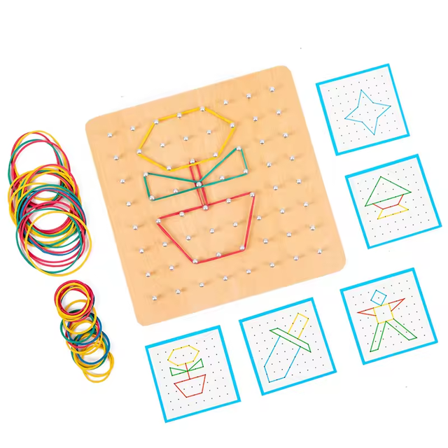 Wooden Geoboard Stainless Nail Board Wooden Nail Board Puzzle for Kids Toddler