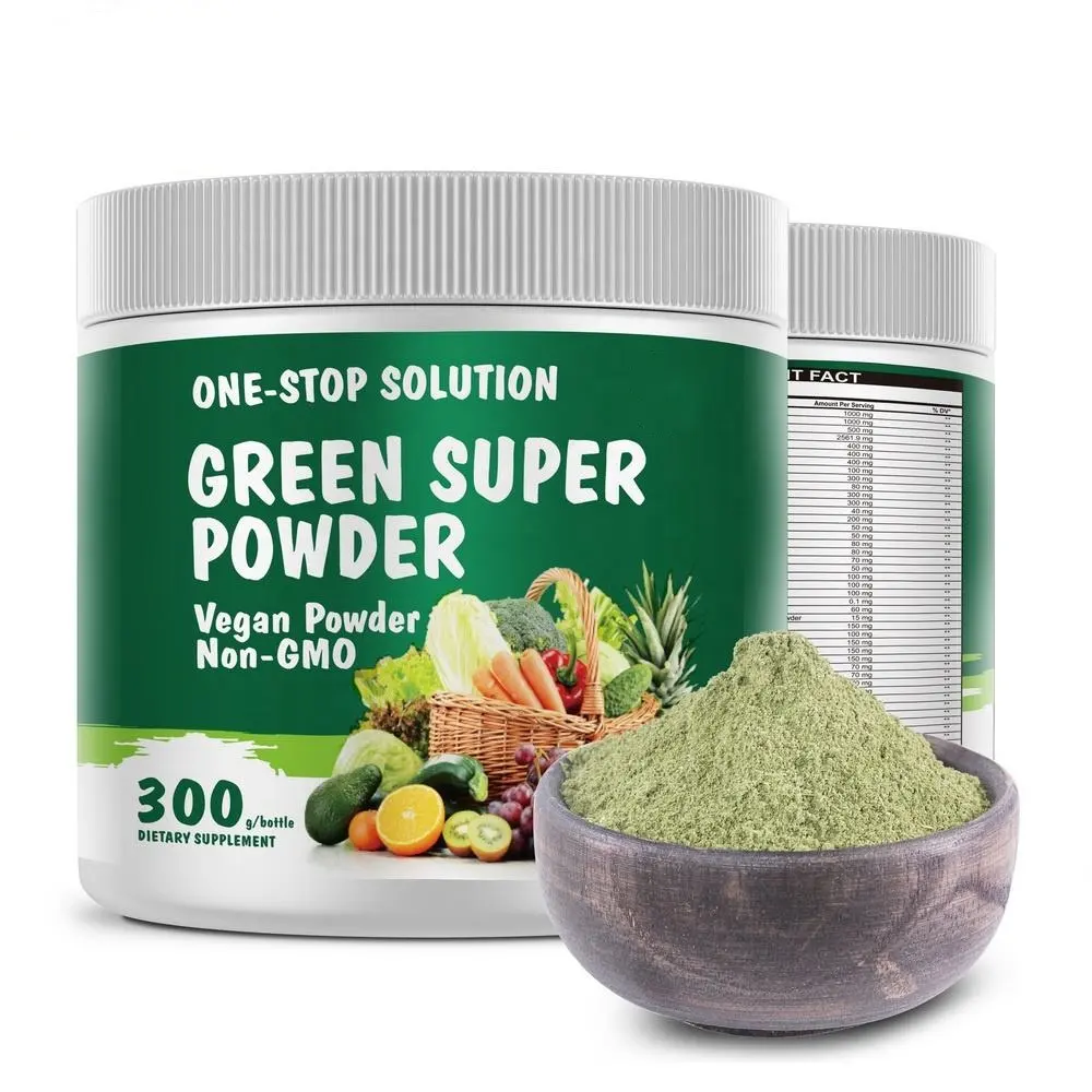 Super Greens Daily Greens Superfood Powder avec plus de 20 aliments entiers, poudre de spiruline, herbe d'orge de blé-probiotiques, enzymes fibreuses