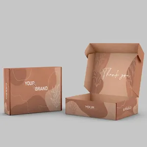 Kotak pembungkus lipat kertas kraft cokelat ramah lingkungan kustom kotak kardus bergelombang kotak pengiriman logo kustom