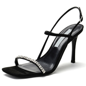 Fábrica al por mayor 2025 verano nuevo <span class=keywords><strong>Stiletto</strong></span> Cabeza Cuadrada mujeres negro Rhinestone Sandalias de tacón alto - Product Image 2