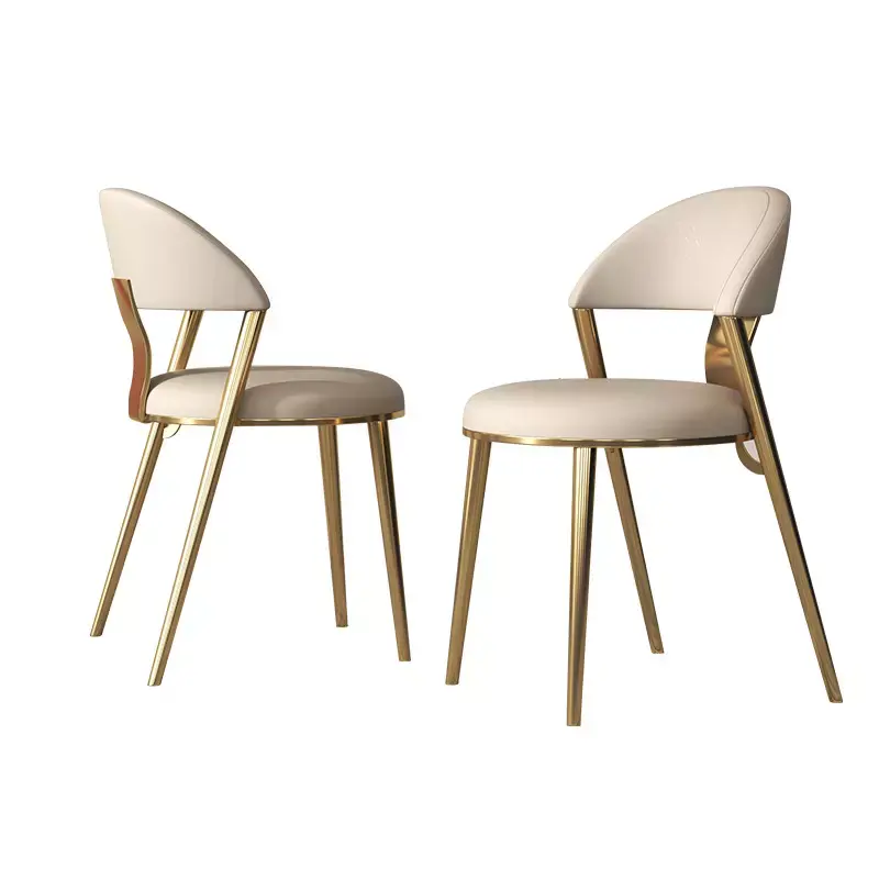 Chaise de salle à manger moderne en cuir, pieds en acier inoxydable doré de luxe