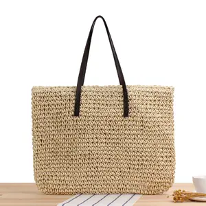 2024 Hot vendendo verão mulher crochet carta palha papel bolsa ombro mulheres tote praia sacos