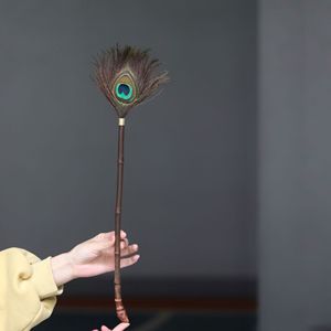 Handmade Bamboo Handle Peacock Feather Duster 53cm Long Soft Fragile Ornament Cleaner Buddha Statue Cleaning Tool - Product Image 2
