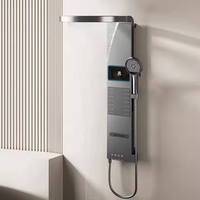 Colonne de douche thermostatique en acier inoxydable gris anthracite avec cascade et pluie, fixation murale pour salle de bain, hôtel, villa, appartement, panneau de douche