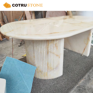 Tùy chỉnh màu trắng tinh khiết ngọc <span class=keywords><strong>Onyx</strong></span> bàn ăn đá tự nhiên hình bầu dục bằng đá cẩm thạch trung tâm bảng hàng đầu cho đồ nội thất nhà trang trí nội thất - Product Image 4