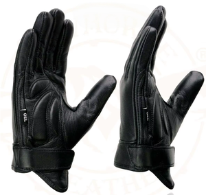 Guanti da <span class=keywords><strong>Moto</strong></span> da Uomo in Pelle Nera con Imbottitura in Gel sul Palmo, Polso Corto, Dita Intere, Antivento, per Corse, Copertura Completa del Pannello - Product Image 4