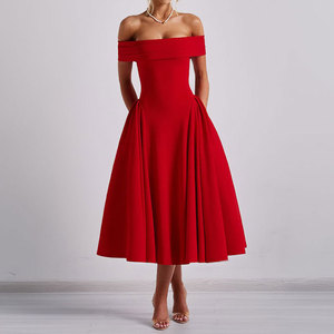 Robes Décontractées Élégantes pour Femmes NOQ 1 – Style Français Vintage avec Épaules Dénudées, Taille Cintrée et Ourlet Évasé – Vente en Gros - Product Image 1