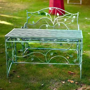 (Saldi di Liquidazione) Set Moderno e Semplice di Tavolo e Sedie in Ferro con Motivo a Foglie, Tavolo Rettangolare per Cortile, Balcone, <span class=keywords><strong>Giardino</strong></span>, Singolo o Doppio - Product Image 4