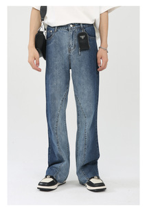 2022FW empilé jean hommes droit personnalisé jean <span class=keywords><strong>bleu</strong></span> foncé Streetstyle brut ourlet jean <span class=keywords><strong>pantalon</strong></span> - Product Image 5