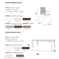 Ensemble de salle à manger d'extérieur moderne 7 pièces avec chaises en maille et table en aluminium, mobilier de jardin empilable pour piscine, hôtel, complexe hôtelier