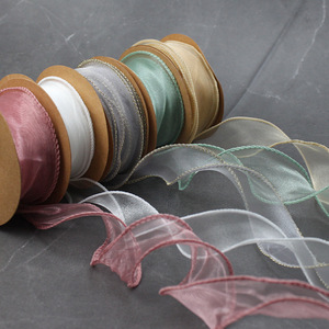 Chiffon Ribbon Spool Woven Floral Style For Cake Flower Packaging Gift Decor - Product Image 1