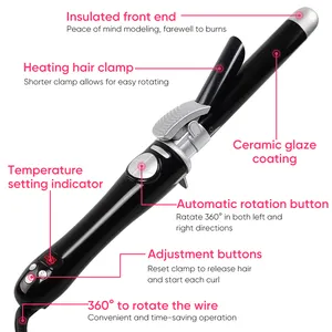 Automatic Electric Portable Ceramic Rotating Hair Wave Curler Curling Iron Wand 2 In 1 Self Grip Curly Hair Curlers