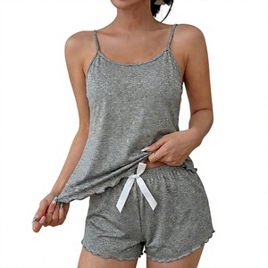 Women Woven Floral Lounge <b>Set</b> Sleeveless Cami Shorts <b>2</b>-<b>Piece</b> Drawstring Closure Breathable Casual Summer Wear Soft Elastic Waist - Product Image 4