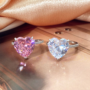 Cá Nhân Đồ Trang Sức Tốt Phụ Nữ Trái Tim 925 Sterling Bạc Rhodium Ngón Tay Nhẫn Kim Cương Cụm Engagement <span class=keywords><strong>Ring</strong></span> Wedding Ban Nhạc Bộ - Product Image 3