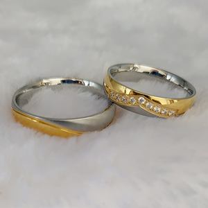 Anillos de boda de acero inoxidable chapado en oro, corona de piedra, anillo de boda - Product Image 2