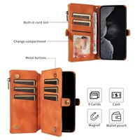 Coque de téléphone pour IPhone 15/14/13/12/11 Pro Max Blocage Portefeuille avec 9 Porte-Cartes de Crédit Fermeture Éclair PU Faux Cuir Housse de Protection