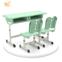 Bureau et chaise d'école double ergonomiques modernes à hauteur réglable avec tiroir pour salle de classe, structure en acier pour étudiants