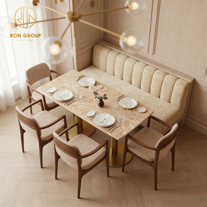 Conjunto <span class=keywords><strong>de</strong></span> Muebles Modernos <span class=keywords><strong>de</strong></span> Estilo Francés Crema, Mesa y Sillas <span class=keywords><strong>de</strong></span> Madera con Tapicería <span class=keywords><strong>de</strong></span> Piedra Sinterizada <span class=keywords><strong>para</strong></span> Cafetería o Restaurante - Product Image 1