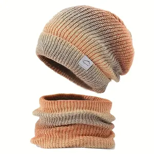 Berretto in acrilico di colore sfumato addensato caldo protezione per le orecchie sciarpa per il collo berretto in maglia Set di due pezzi sport sci Snowboard cappello da sci