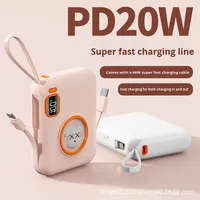 Mini batterie externe portable compacte en plastique avec câble intégré, design dessin animé, grande capacité 10000mAh, charge rapide 10W