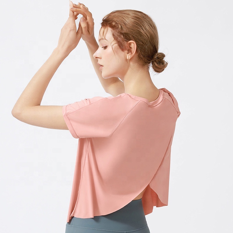 2026 New Yoga Blouse Sports Top Women's Summer Ice Feeling Back Split Quick-drying Spandex/Nylon Short-sleeved T-shirt