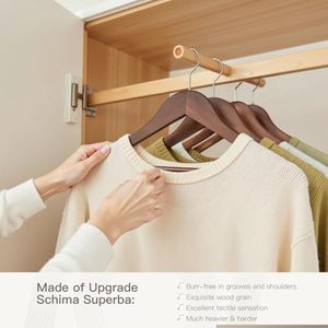 Lot de 90 cintres robustes en bois massif multifonctionnels et flexibles, avec crochet pivotant à 360° pour manteaux et robes, personnalisables OEM/ODM avec logo - Product Image 2