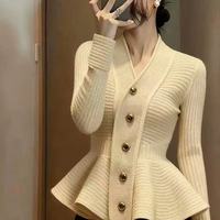 Pull en tricot fantaisie pour femme, personnalisé, tendance, avec boutons et volants, vente en gros