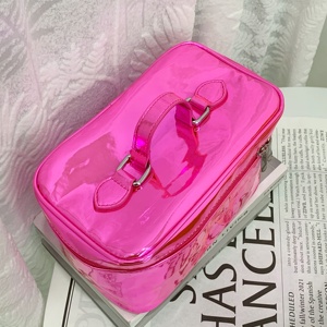 Rose Pink PU Leather Makeup Bag Embossed Logo Women Cosmetic Bag Durable Women Washing Bag for Travel - Product Image 2