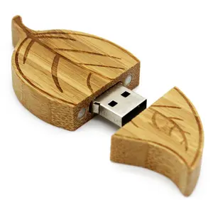 Stik USB kayu kustom 8gb, Flash Drive bentuk daun 16gb USB 2.0 untuk hadiah