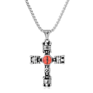 yunnique – pendentif croix en acier titane avec incrustation de turquoise, design géométrique, collier à la mode pour hommes et femmes - Product Image 3