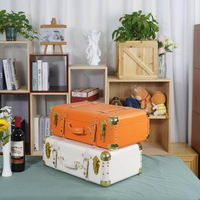 Valise de rangement rétro en cuir PU, style américain créatif antique, avec aluminium et bois, pour vêtements