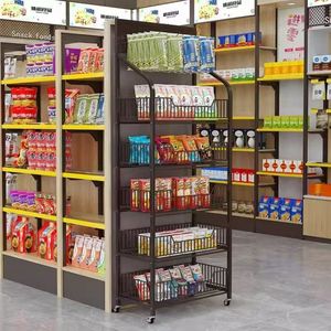 Supermarket Snack Shelf 5 Tier Grid Rack Movable Multi Purpose Display <b>Stand</b> For Store Food Beverage Storage - Product Image 1