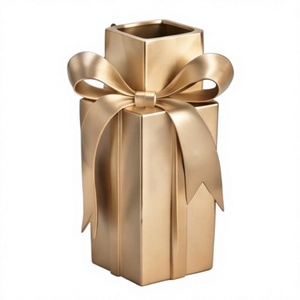 Caja de Regalo de Aluminio Dorado de Lujo, Recipiente Decorativo con Forma de Caja, Centro de Mesa Festivo Navideño, Figura Decorativa para Mesa, Adorno Decorativo para el Hogar - Product Image 1