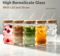 Gobelets en verre borosilicate de haute qualité, design créatif, 300 ml et 400 ml, disponibles en gros, avec couvercle en bambou et paille en verre