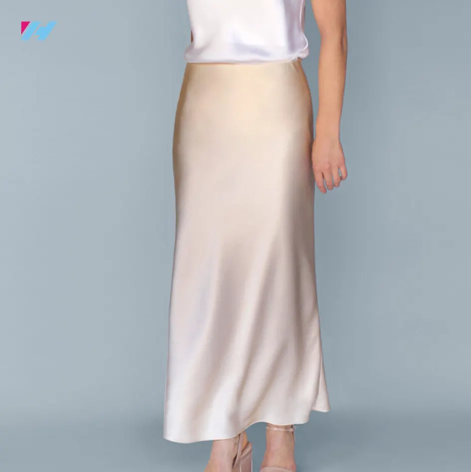 Custom High Waist Silk Wrap Skirt Midi Long Ruffle Satin Skirts For Women