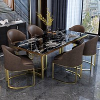 Ensemble Table à Manger Rectangulaire Moderne de Luxe 4, 6 ou 8 Places, Mobilier de Salle à Manger avec Plateau en Marbre