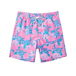Short de bain pour homme en tissu tissé imperméable, imprimé floral tortue rose, sportif, avec logo frontal, respirant, cordon de serrage et taille élastique - Product Image 3