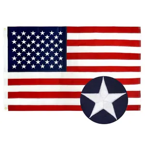 Bendera As Tahan Lama, Nilon Bordir Bintang Dijahit Garis-garis Kuningan Grommet UV Perlindungan Bendera AS