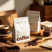Bolsa de Embalaje para Granos de Café, Laminada, con Fondo Plano, Sellado de Ocho Lados, Impresión de Logotipo Mate, Alta Barrera, 250g 500g 1kg, Precio Bajo