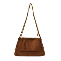 Bolso de Mensajero de Gamuza con Cadena, Nueva Colección Otoño-Invierno 2026, para Mujer, con Forro de Poliéster, Elegante, de Hombro/Bandolera