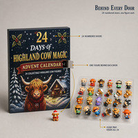 Kalender Advent Sapi Highland 24 Hari Kalender Hitung Mundur Natal dengan 24 Buah Figur Sapi Mini Lucu Figur Sapi Koleksi