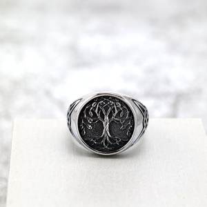 Bague en acier inoxydable pour hommes, design arbre de vie viking, style hip hop, bijoux à porter au quotidien - Product Image 3