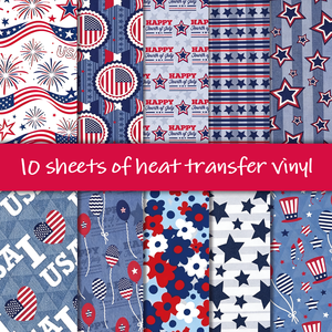 Vinyle HTV Thème Fête de l'Indépendance, 10 feuilles, 11,81x9,84 pouces, motif patriotique étoile, drapeau, feux d'artifice, lavable, inaltérable, transfert à l'eau - Product Image 4