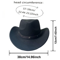 Chapeau de cowboy en feutre style bohème western noir avec étoile en cuir, idéal pour le rodéo, les festivals de musique et les fêtes personnalisées pour femmes - Vente en gros