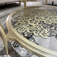 Table basse gigogne moderne en verre doré avec structure en fer, hauteur réglable, pour salon et usage domestique