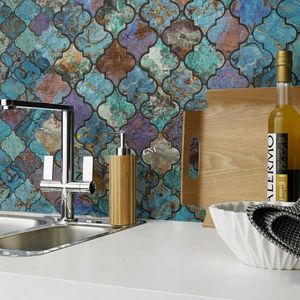 Tuile murale en mosaïque en alliage d'aluminium de qualité supérieure, style vintage oriental arabesque, aspect rouillé, pour cuisine, salle de bain, bar - Product Image 3