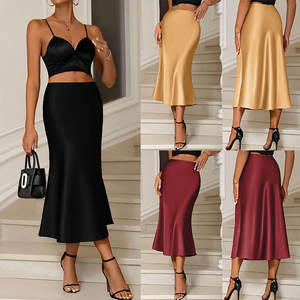 Váy liền thân mùa xuân hè thời trang màu trơn thanh lịch cao cấp chất liệu <span class=keywords><strong>satin</strong></span> dài ngang đùi kiểu dáng chữ A bán buôn - Product Image 5