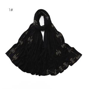 Malaysia musulmana señora elegante suave invierno Jersey bufanda Color sólido largo diamante piedra chales para mujeres H484 - Product Image 1