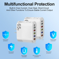 Pengisi Daya Cepat 65W 5USB 6 Port Tipe C 1 Port USB-C 3.5A Adaptor Ponsel untuk Ponsel Pengisi Daya USB Cepat Portabel untuk Dinding